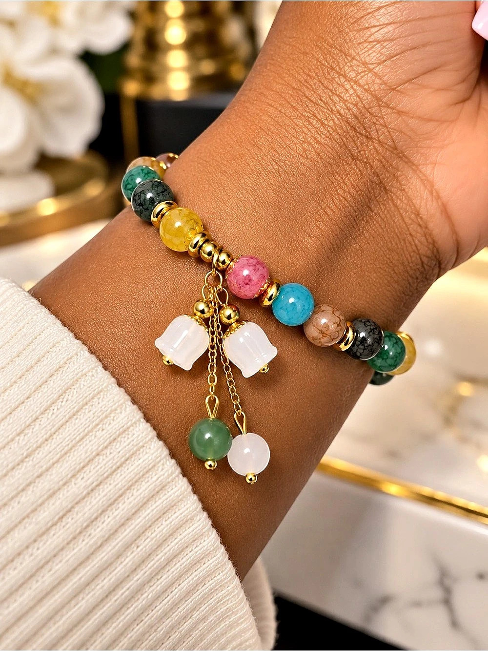 Multicolor Beaded Charm Bracelet